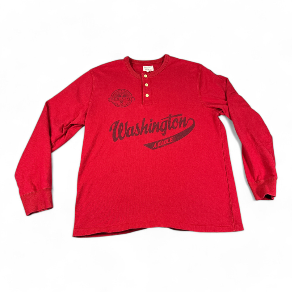 American Eagle Outfitters Shirt Adult LARGE Red Washington Henley Retro Outdoor